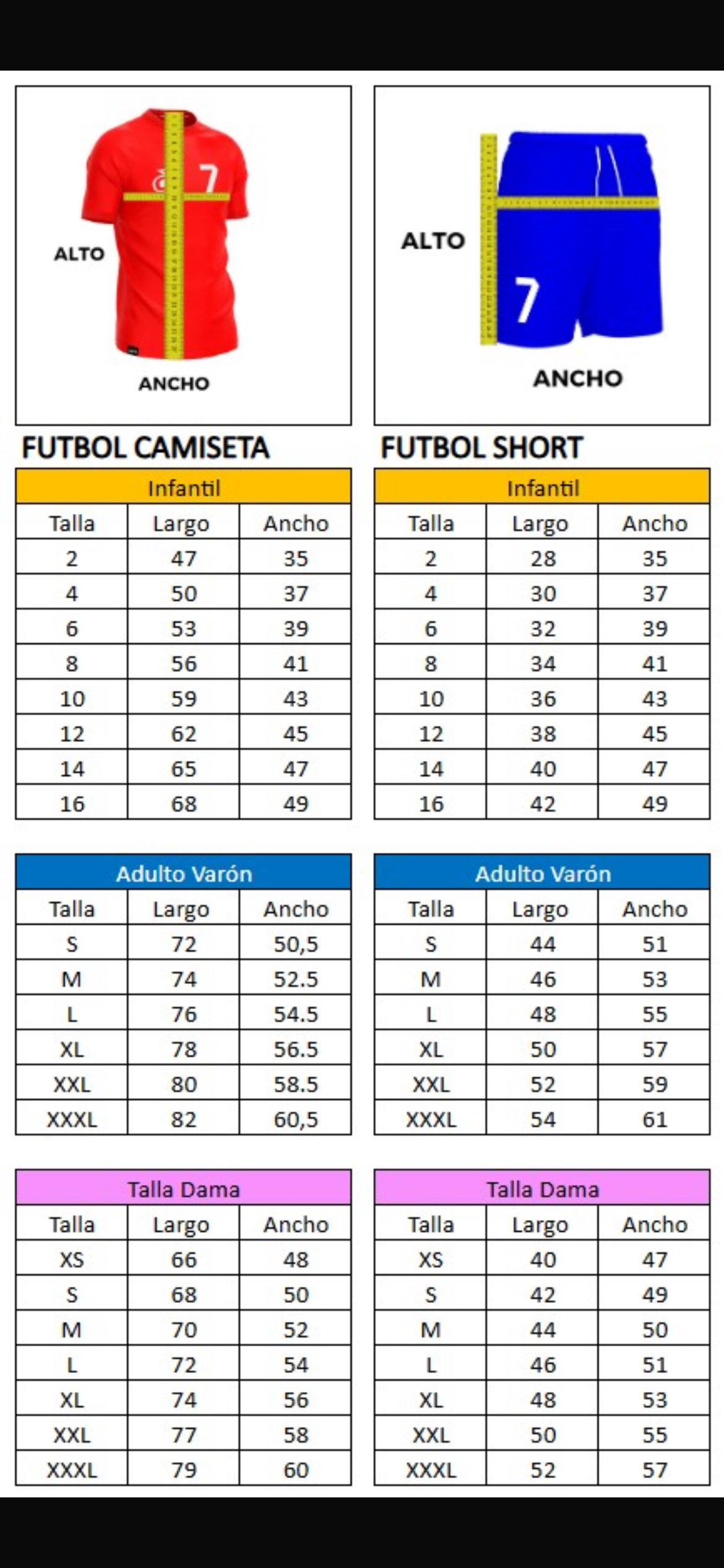 Short de rugby - Corte masculino - Guía de tallas